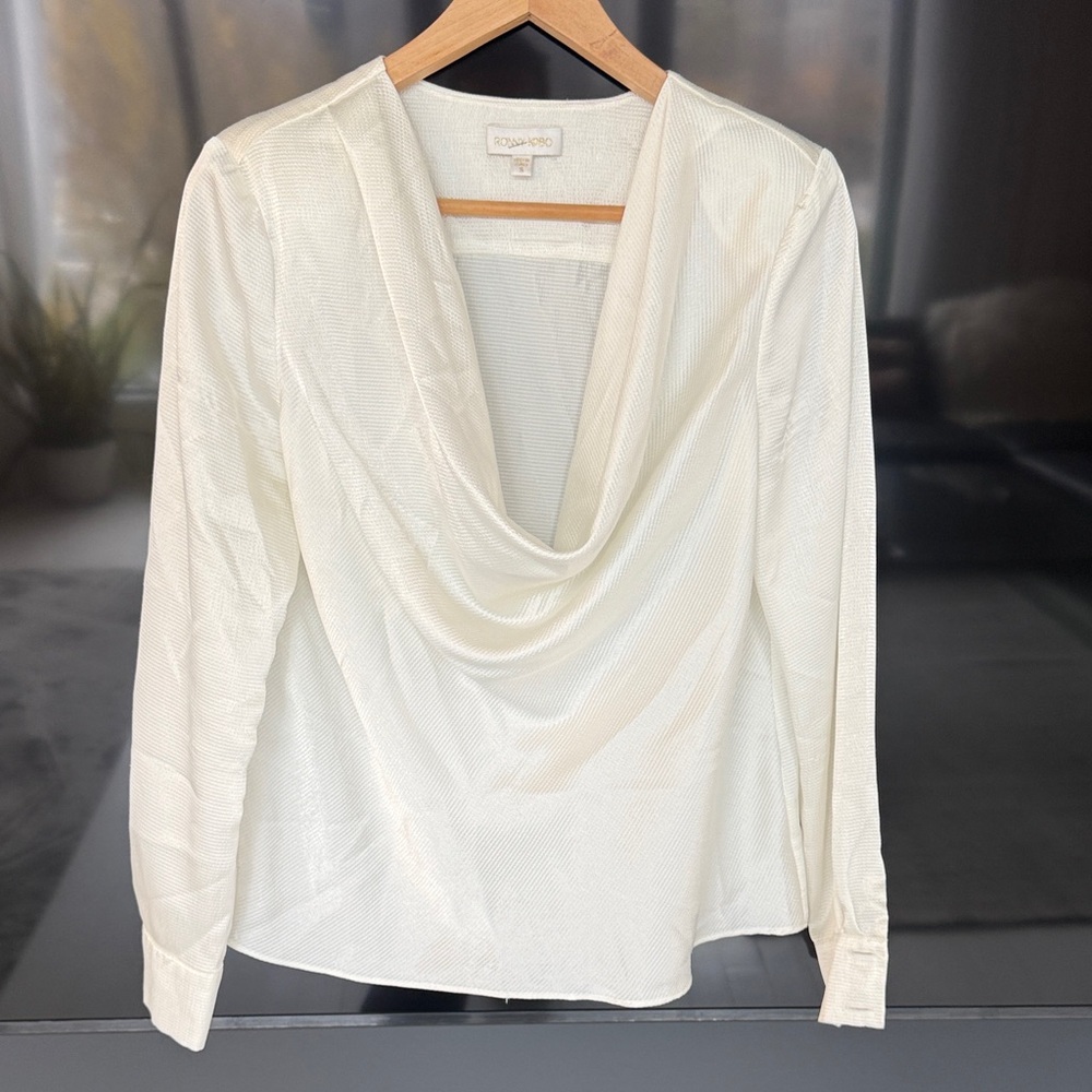 Ronny Kobo Collection Cream Drape Neck Blouse